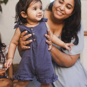 Check Gauze Blue Girl Romper - Blue Smoke